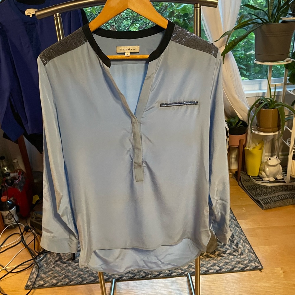 Sandro Light Blue Silk Blouse